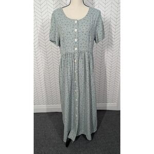 Vintage Cottagecore Dress Women's 12 Green Floral Prairie Maxi Coquette USA
